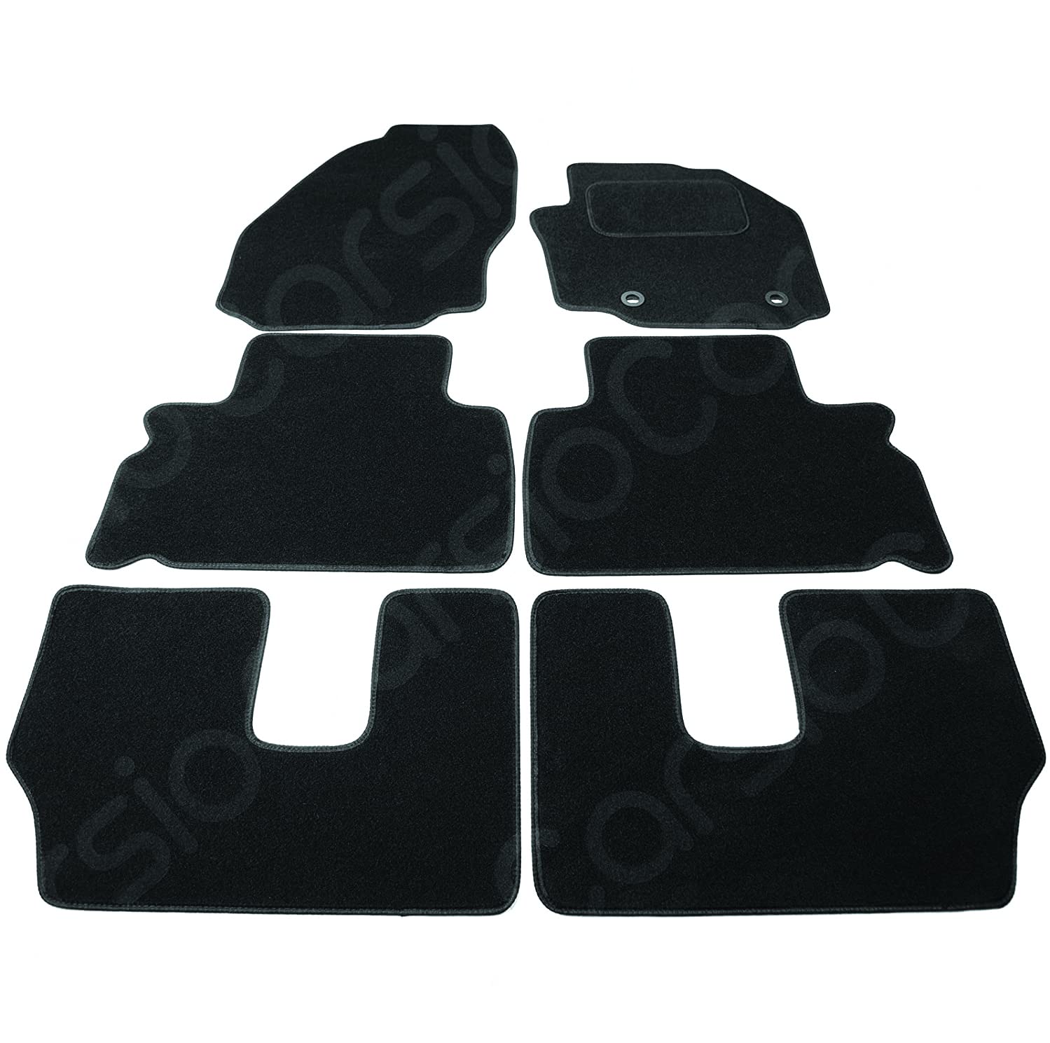 Carsio Carpet Car Mats For Ford Galaxy 7 Seater 2006 to 2011 6 Piece Set with 2 Oval Clips Tailored Fit Floor Mat Complete Accessory Black Custom Fitted - All Weather, Anti-Slip Backing & Black Trim
