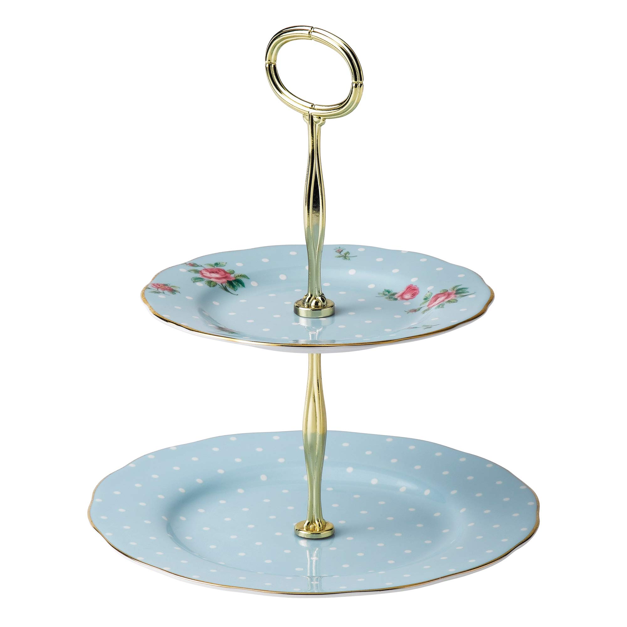 Royal Albert Modern Vintage POLBLU25866 2 Tier Cake Stand, Polka Blue, Fine Bone China