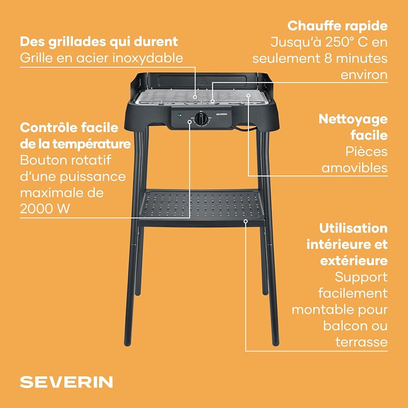 Barbecue Électrique Sur Pied, Grill de Table, Inox, Balcon, 2000W