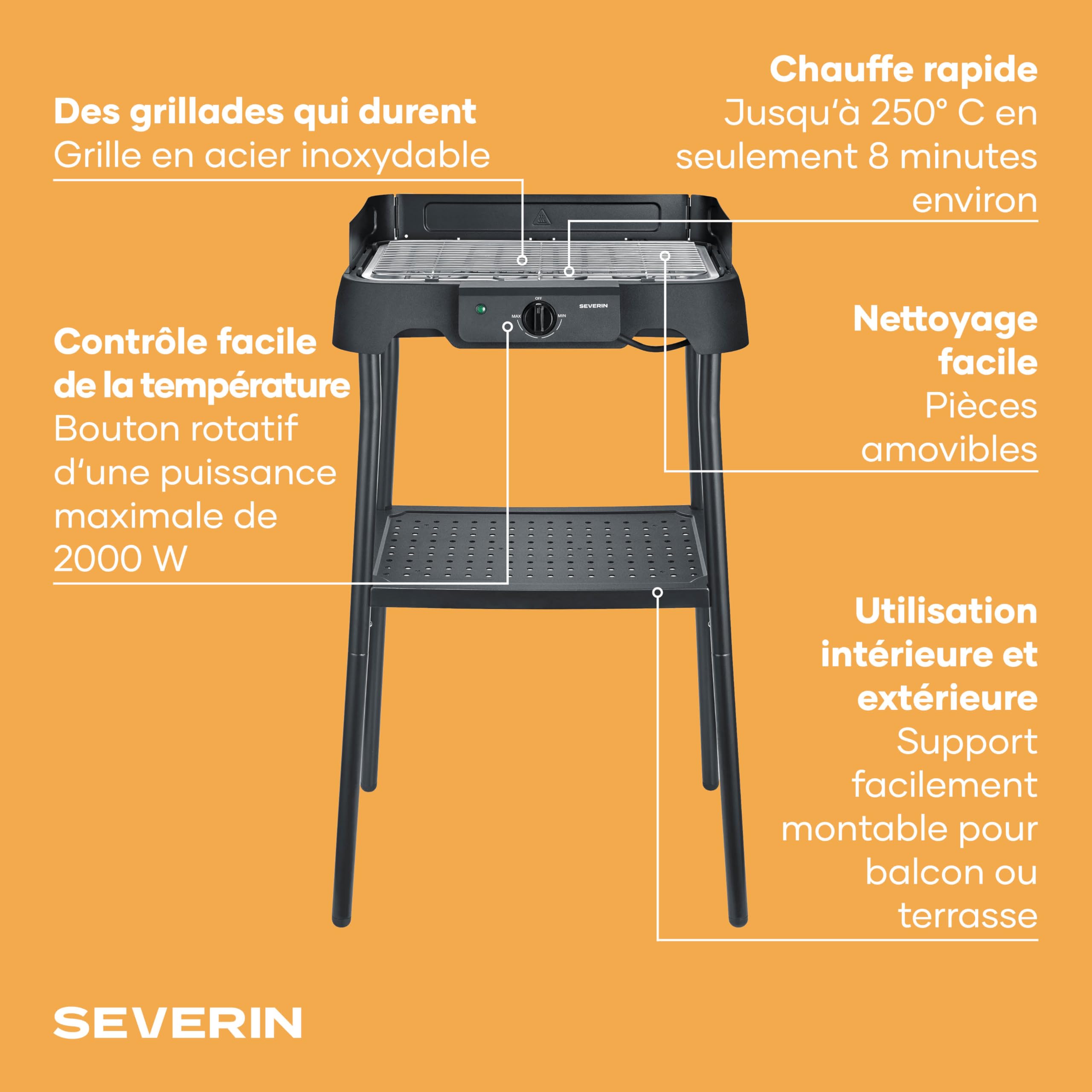 Barbecue Électrique Sur Pied, Grill de Table, Inox, Balcon, 2000W