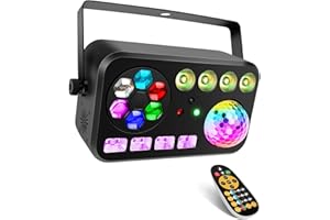 OPPSK LED Stage Party Light - 100W 5IN1 DJ Light with Disco Ball Green&Red Patterns UV/White Strobe Par Lighting Effects DMX Remote Control for Home Party Club Bar Music Dance Events