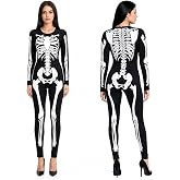 PUVKVE Adult Halloween 3D-printed Skeleton Costume for Women | Women Skeleton Costume, Form‑Fitting Full Body3D- Printed Back Zipper for Halloween