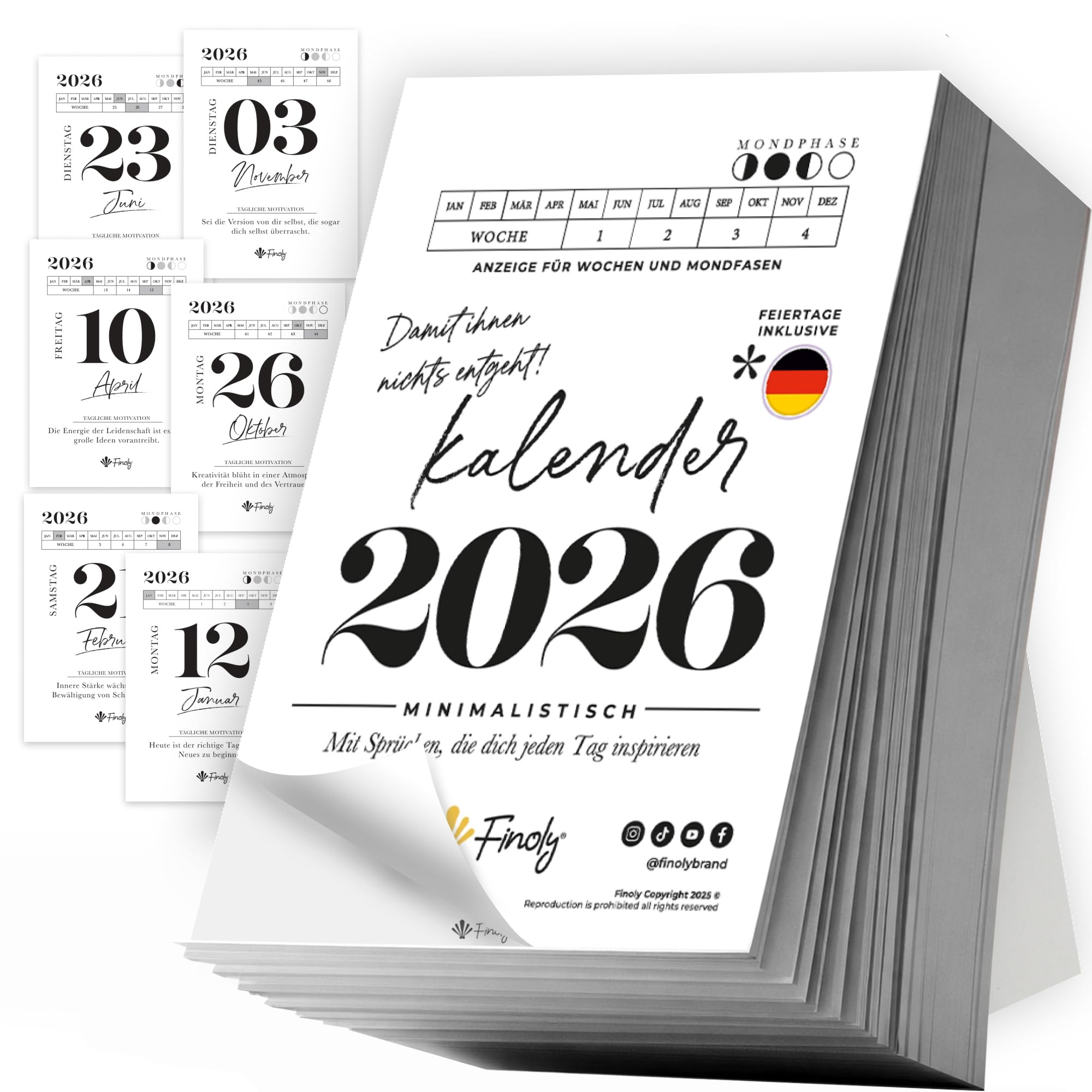 Finoly Tageskalender 2026 Abreißkalender Jan 2026 Dez 2026 (12 Mon) | Abreisskalender 2026 Täglich Lustig für Ruhe & Motivation | Abreißkalender 2026 Sprüche Inspiration, Übungen 13,5x9,5 cm
