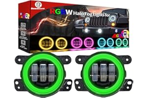 BeltandRoad RGBW Halo Led Fog Lights 4 Inch 42W 2PCS Driving Fog Light with RGBW Halo Ring Angel Eyes DRL Spot light for Jp Wrangler JK Dodge Chrysler Cherokee (4RGB Jp JK Fog Light)