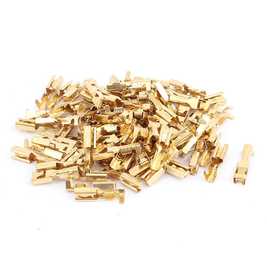 sourcing map 80 Pcs Gold Tone 15mm Length Female Spade Crimp Terminal Connectors