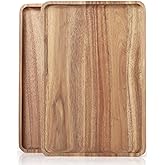 2 PCS 16 x 12 in Large Solid Acacia Wood Serving Trays Rectangular Wooden Serving Platters Natural Wooden Boards for Bar Coffee Party（Wood Log Color）