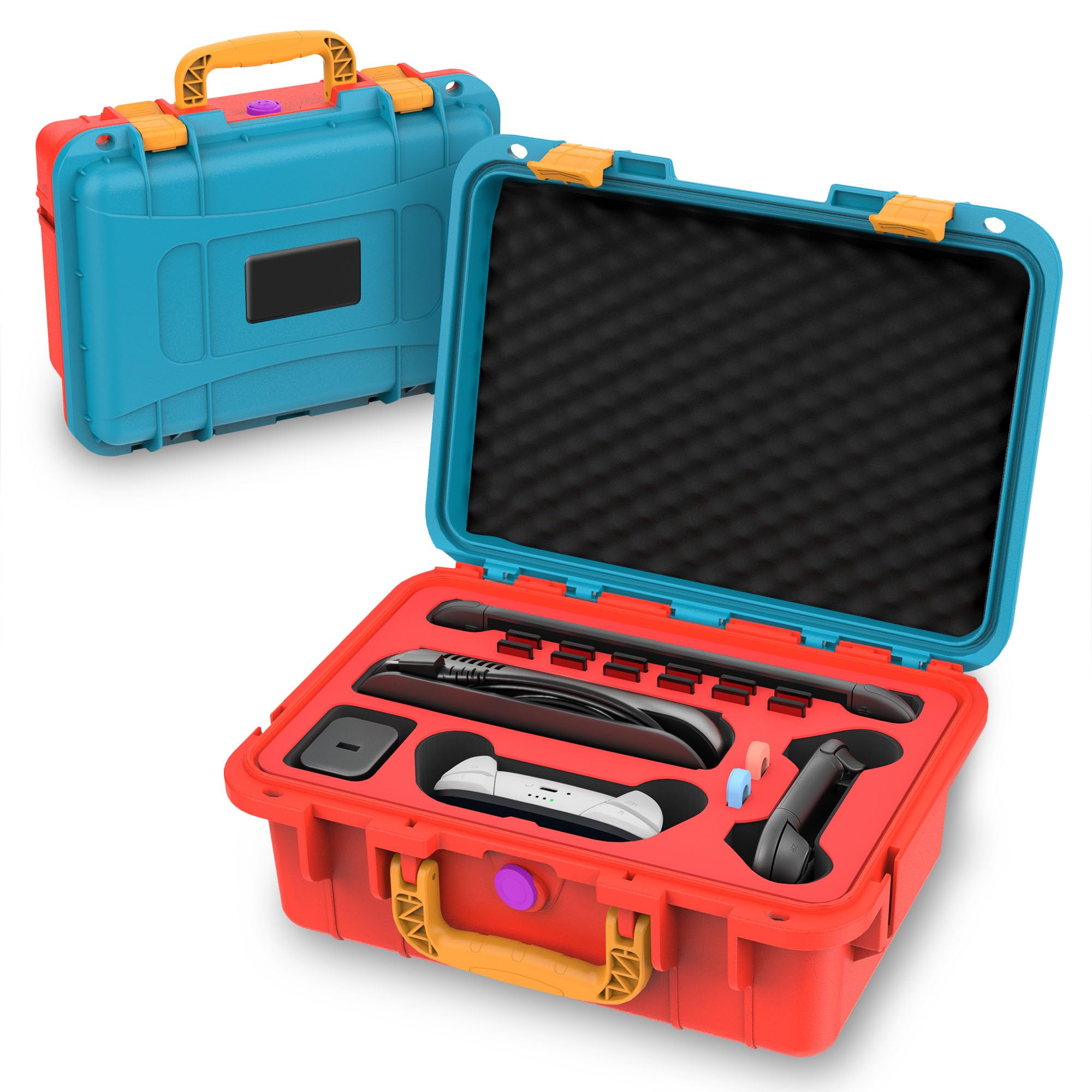 Travel Carrying Case for Nintendo Switch 2 & Accessories, All in One Protective Case, Hard Shell Cases with 12 Game Cards Slots, Waterproof Storage Organizer Box for Dock, Pro Controller-Orange&Blue