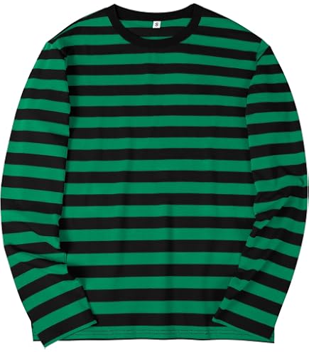 ZVX Men's Striped Long Sleeved T-Shirt, Casual Round Neck Long