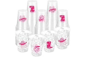 ZCPTZ 100 Pcs Pink Cowgirl Disco Plastic Cups, 12 oz Western Cowgirl Plastic Cups Clear Disposable Western Cowgirl Party Cups for Cowgirl Birthday Party Baby Shower Last Rodeo Party Supplies