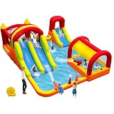 Bestsun Inflatable Water Slide Bounce House Combo Kids Bouncy Castle | 3 Slides, Basketball Hoop, Double Water Guns, Deep Pool, Target Balls, Blow Up Water Slides