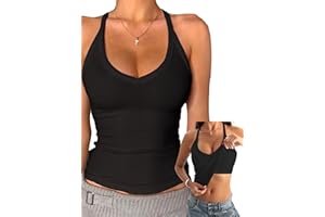 Danysu V Neck Cotton Tank Tops with Built-in Shelf Bra Sleeveless Racerback Fitted Basic Cami Shirts