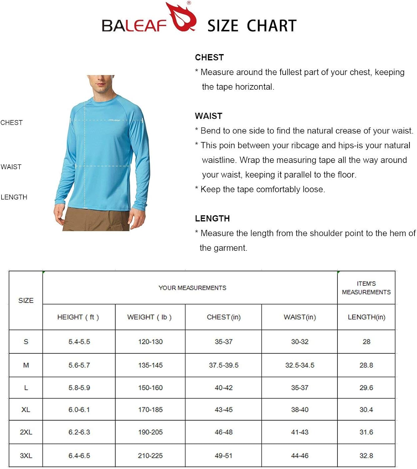 BALEAF Men's UPF 50+ Sun Protection Shirts Long Sleeve Dri Fit SPF T-Shirts Lightweight Fishing Hiking Running: Clothing