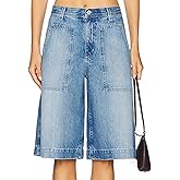 Astylish Women's High Waisted Wide Leg Denim Shorts Stretchy Trendy Utility Jorts Oversized Patch Pockets Bermuda Jean Short