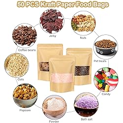 Blisstime Stand Up Pouch Bags, 50 Pack Kraft Paper