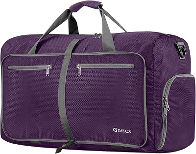 Gonex 80L Foldable Duffle Bag Shoes Compartment Purple