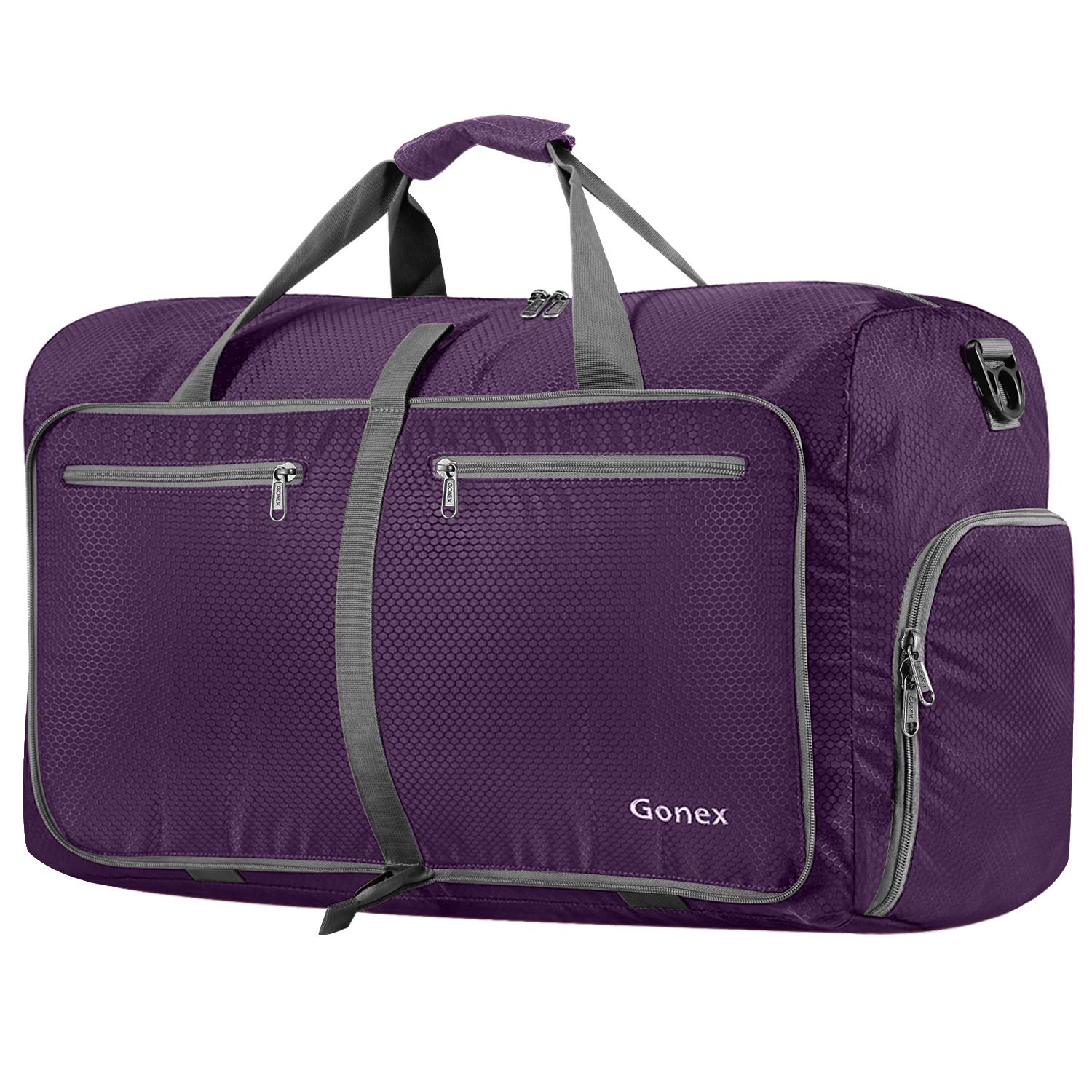 Gonex 80L Foldable Travel Duffle Bag with Shoes Compartment, Packable Lightweight Water Repellent Holdall Bag for Camping Gym Weekender Bag Purple