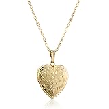 14k Yellow Gold-Filled Engraved Flowers Heart Locket, 18"