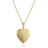 Amazon Essentials 14k Engraved Flowers Heart Locket Necklace, 18"