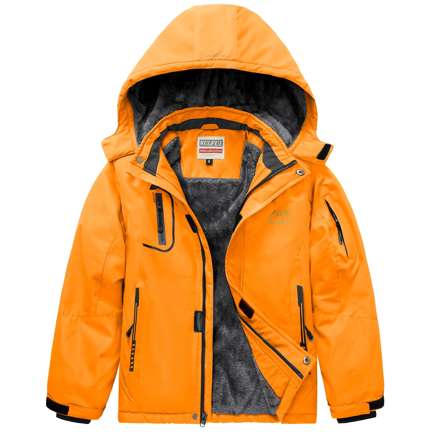WULFUL Boy's Waterproof Ski Jacket Warm Fleece Hooded Winter Snow Coat Image