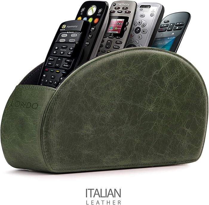 Londo Remote Controller Holder Organizer Store DVD Blu-ray TV Roku or Apple TV Remotes - Italian Genuine Leather with Suede Lining Living or Bedroom Storage – Green
