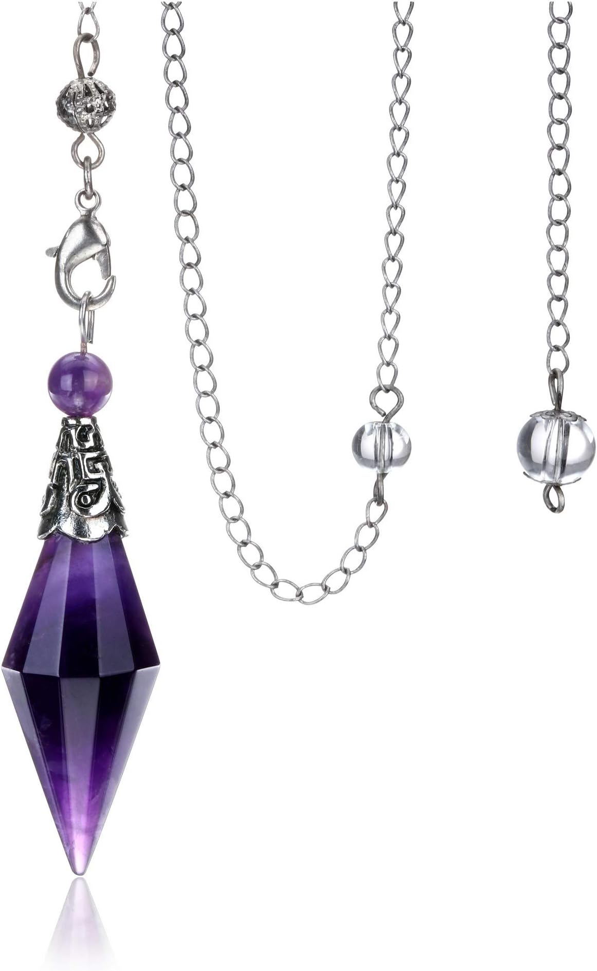 CrystalTears Natural Amethyst Crystal Pendulum 12 Faceted Reiki Healing Crystal Points Gemstone Dowsing Pendulum for Divination Witchcraft Crystal Therapy