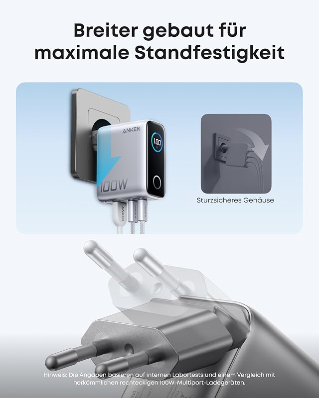 100W USB C Ladegerät, Smart Ladegerät, kompaktes 3-Port GaN Netzteil