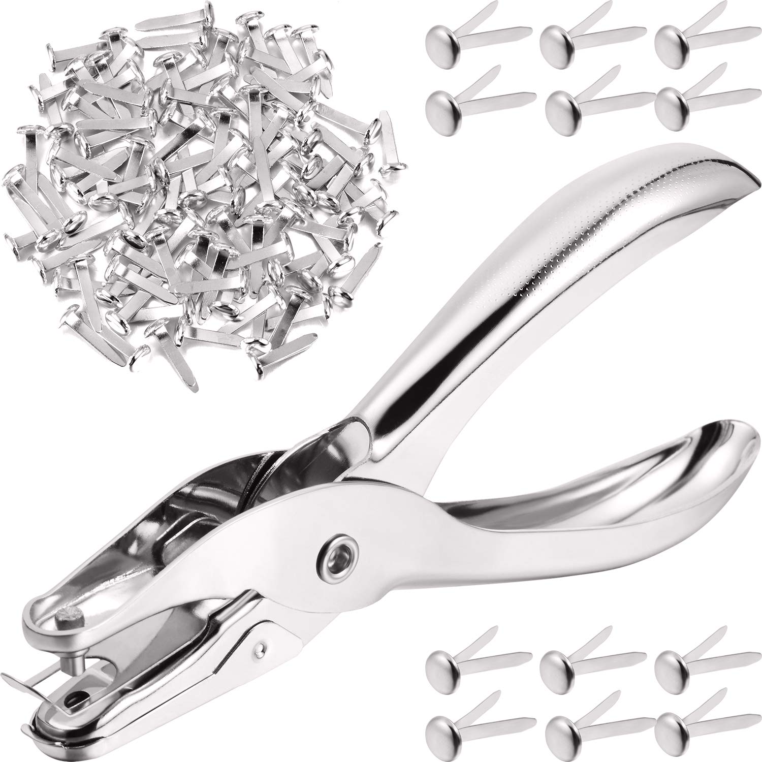 Photo 1 of 300 Pieces 3/4 Inch Paper Fasteners Small Round Metal Brads with Hole Punch for Scrapbooking Crafts Making DIY (Silver)