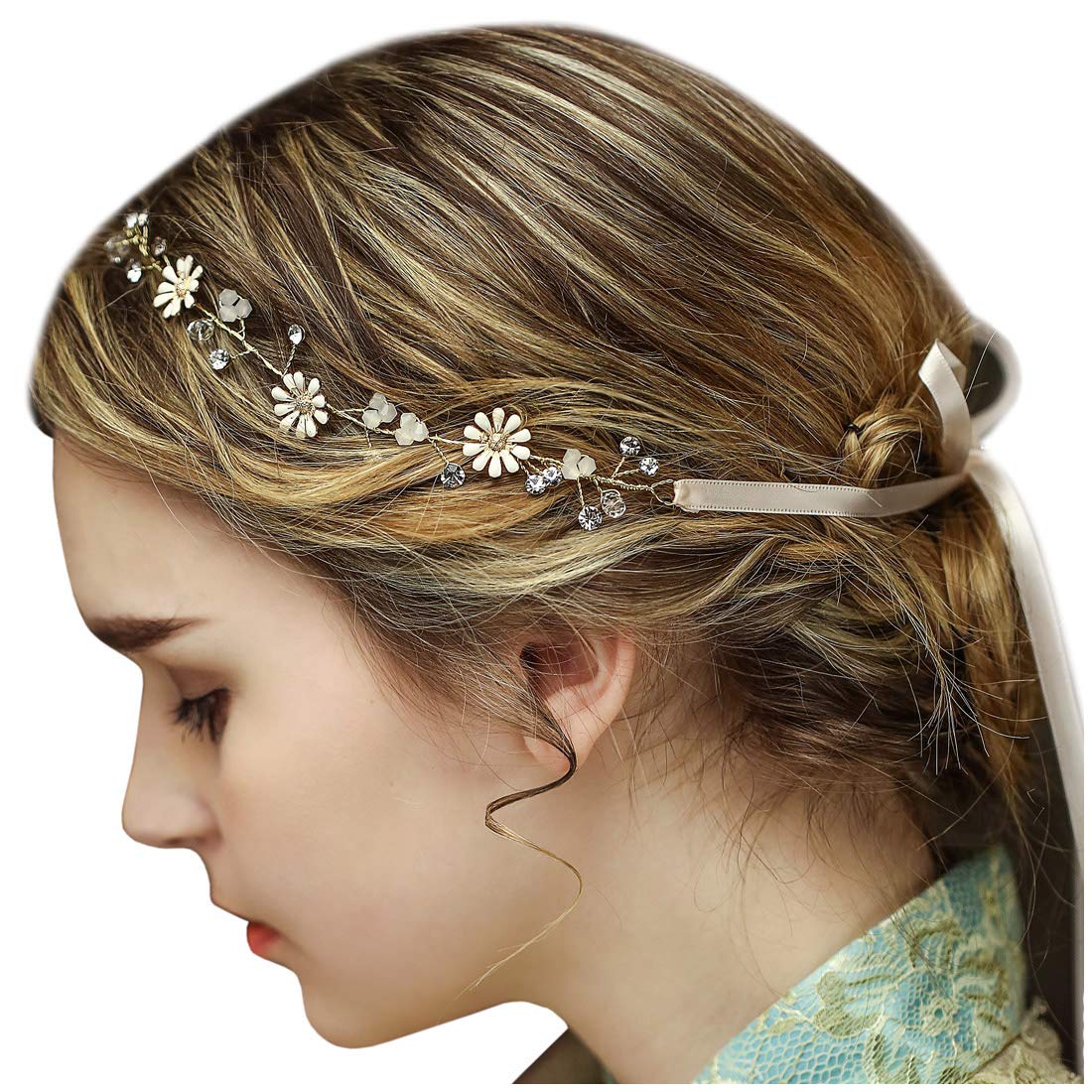 Vintage Gold Bridal Vine Headbands Rhinestone Beaded Flowers