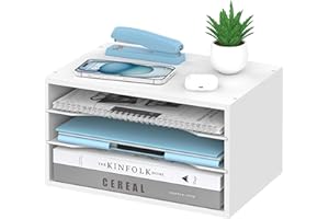 SHARKWOODS Wood Desk Organizer, 3 Tier Paper Sorter for Desktop with Adjustable Storage Shelves, Desktop Mail Holder for Offi