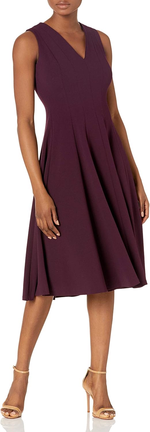 Calvin Klein Women's Sleeveless A Line Midi Dress with V Neckline