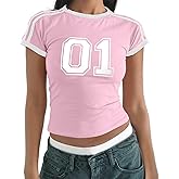 Kelxjia Graphic Baby Tee Y2k Jersey Shirt Crop Tops for Women Cute Vintage T Shirts 2000s Aesthetic Clothes Number Shirts