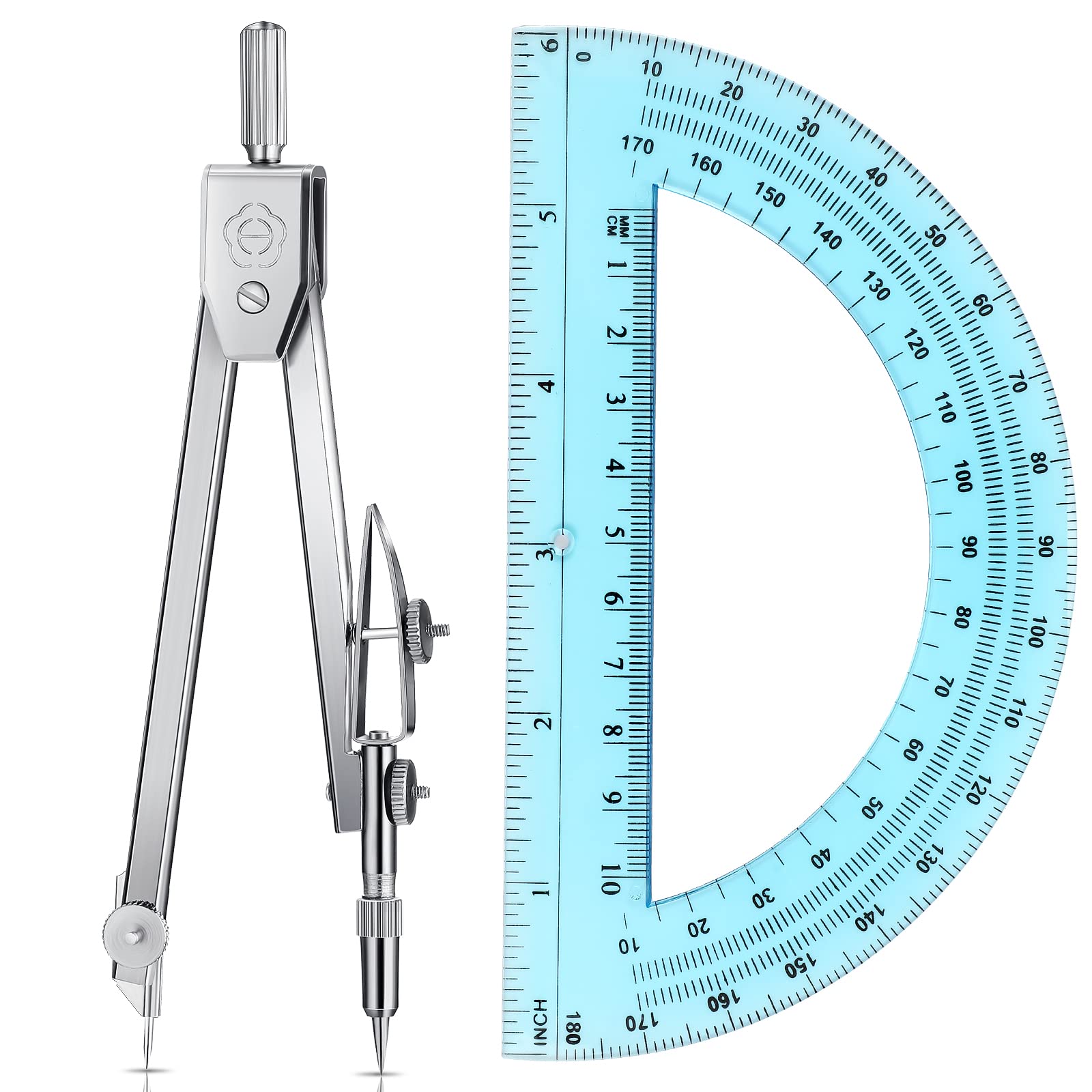 Photo 1 of Zonon Student Protractor and Compass Set, Student Geometry Math Set, Compass for Geometry and 180 Degree 6 Inch Protractor for Drawing Measuring School Office(Classic,Blue)
