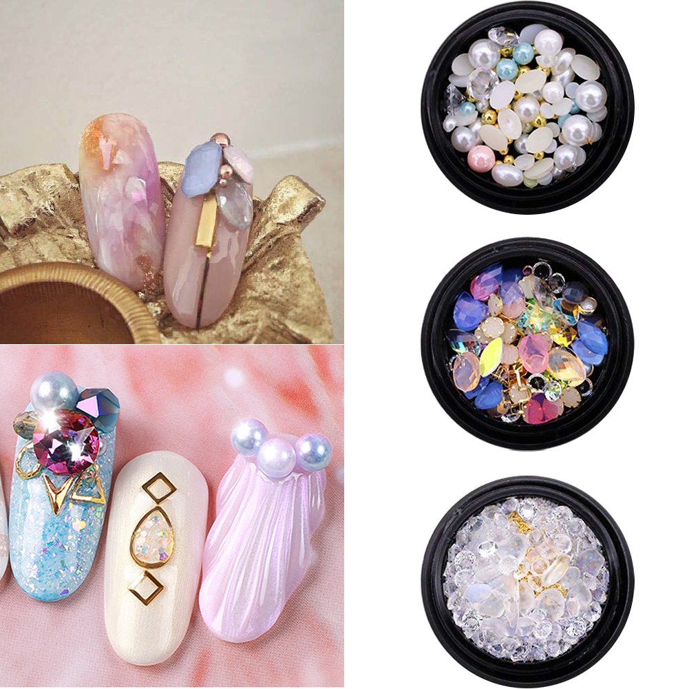 5 Boxes 3D Nail Art Decoration, Shining Nail Rhinestones,Crystal Beads Gems Alloy Nail Charms for DIY Nails, Cell Phone Case DIY Craft, Scrapbooking and Drawing