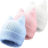 Silicherry 3 Pack Winter Cat Ear Knit Beanie Hats for Women, Soft Warm Slouchy Beanies, Stretchy Cuffed Caps for Adults