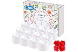 IMAGE 12PCS Battery Operated Tea Lights with Timer Flameless Flickering Timing LED Candle Lights 6hrs on and 18hrs Off in 24 