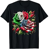 Mexican American Flag Rose Tee Shirt for Men Women Kids Mexico USA Heritage T-Shirts