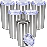Eyasure 20 oz Tumbler with lid Double Wall Vacuum Insulated Tumblers Stainless Steel Coffee Mug Travel Coffee Tumbler Powder Coated Tumbler Cup Keep Hot&Cold - (Stainless 6 Pack)