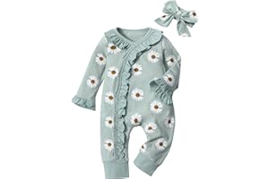 VON KILIZO Infant Newborn Baby Girl Clothes Onesies for Baby Girl Long Sleeve Ruffle Baby Clothes with Headband Baby Clothes for Girls