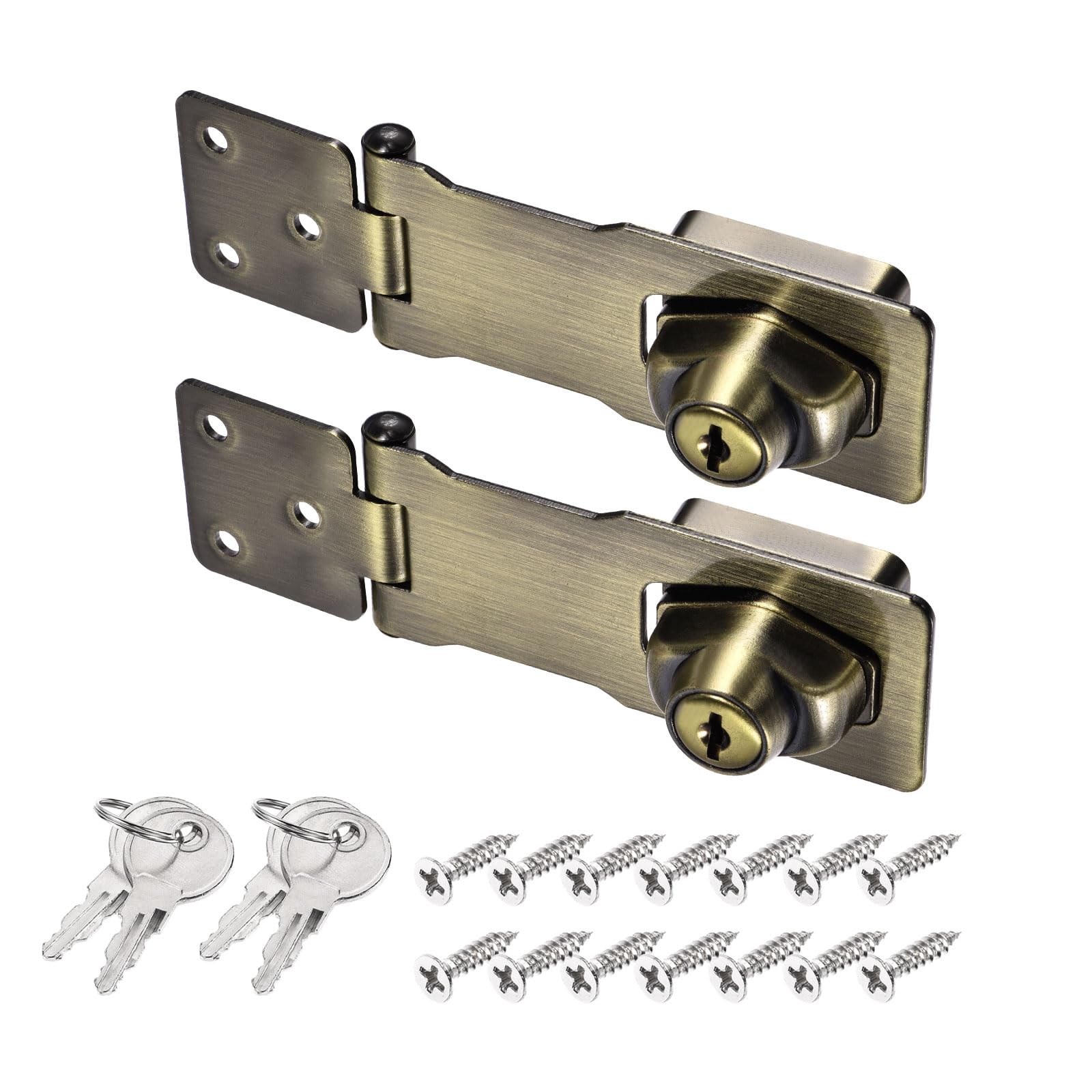 PATIKIL Keyed Hasp Locks, 2 Pack 4 Inch Twist Knob Locking Hasp Lock Metal Safety Hasp Latches for Cabinet Small Door, Keyed Different, Bronze