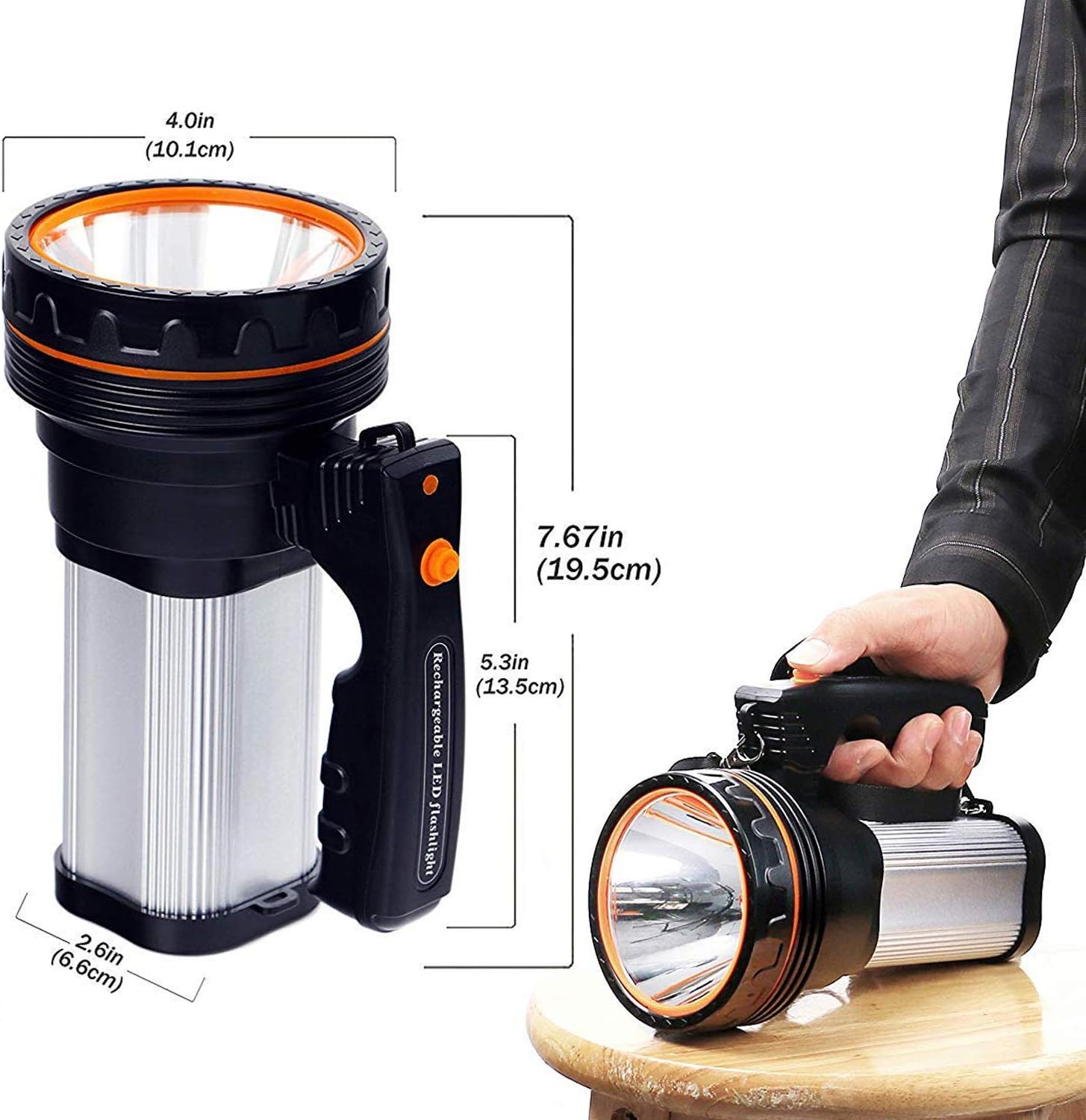 CSNDICE 35W Rechargeable Spot light, spotlight flashlight led, High-power Super Bright 6000mah 9000 Lumens, USB Power Bank Rechargeable flashlights IPX5 Waterproof Searchlight spotlight hunting - - 