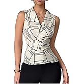 SweatyRocks Women's Sleeveless Wrap V Neck Blouses Tie Back Collar Work Blouse Tops