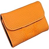 LFWATAXY RFID Blocking PU Leather Credit Card Holder Wallet for Women, Orange Compact Accordion Card Case with Multiple Slots, Small Buckle Coin Purse, Stone Litchi Pattern ID Card Organizer