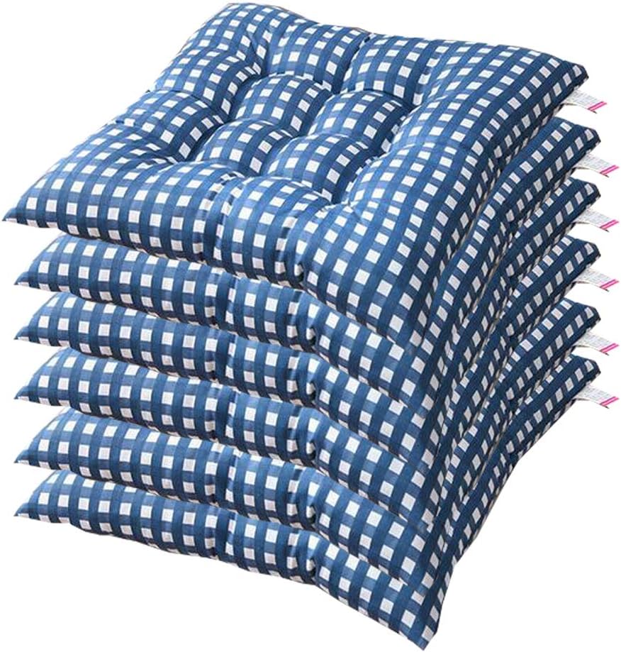 AGDLLYDSet of 6 Padded Cushion Chair Seat Pads Chair Seat Cushion Pads Kitchen Garden Dining Chair with Straps 40x40 cm (blue)