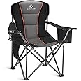 ALPHA CAMP Oversized Camping Folding Chair Heavy Duty Lawn Chair with Cooler Bag (Black)