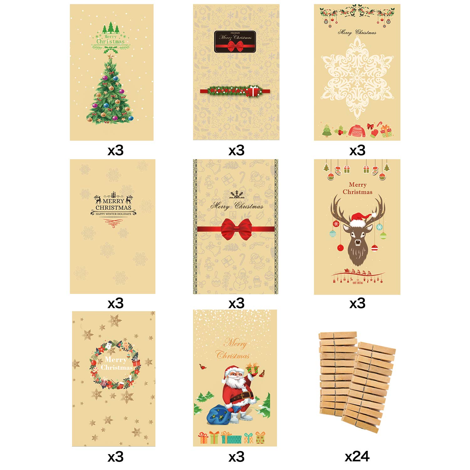 Adventskalender zum Befüllen-24 adventskalender tüten+Adventskalender Zahlen+24 Mini Holzklammern als geschenktüten-Weihnachten zum Basteln und Befüllen