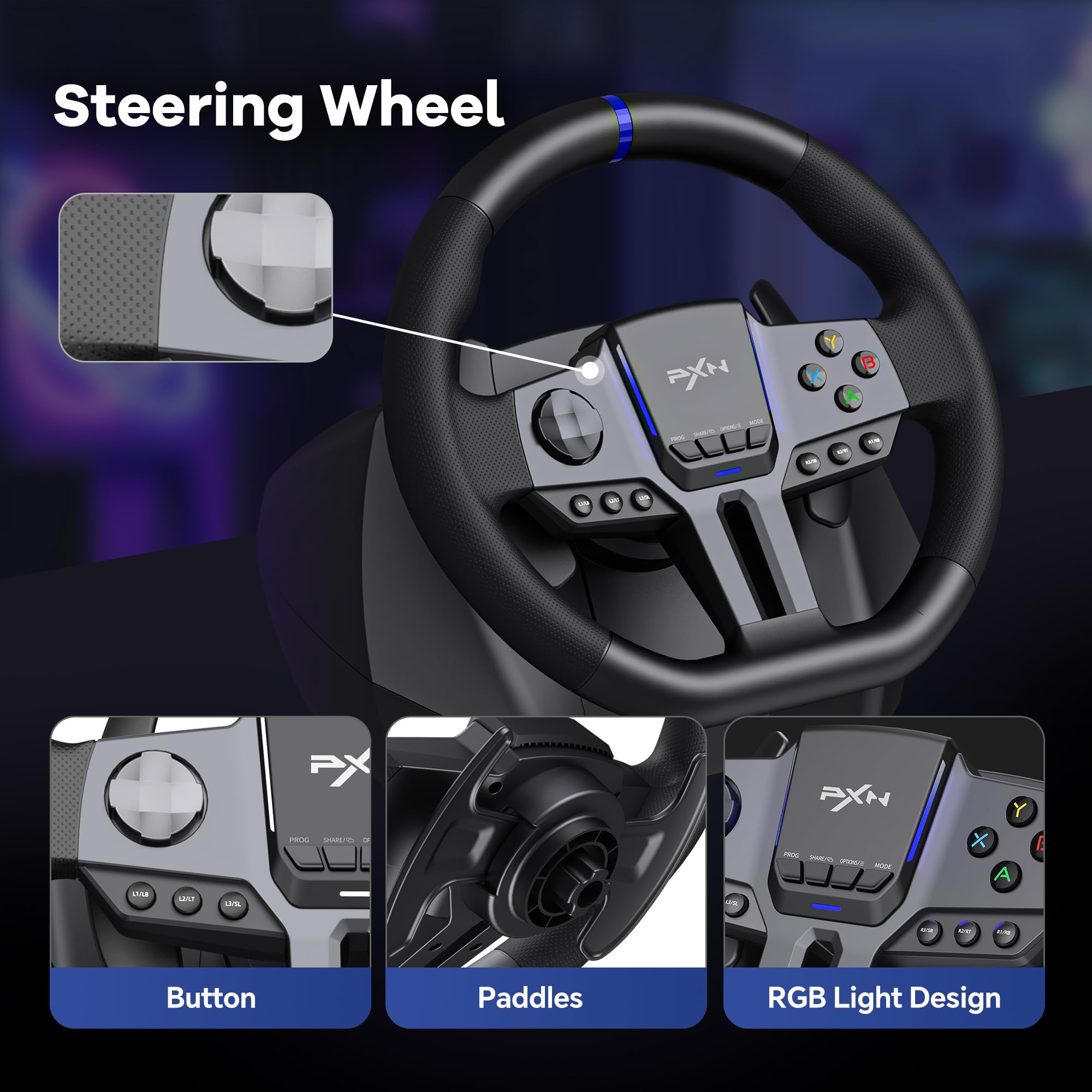 PXN V9 Gen2 Racing Wheel - Steering Wheel Driving Wheel 270°/ 900° Degree Vibration Gaming Steering Wheel with Shifter and Pedal for PC, PS3, PS4, Xbox Series X|S, Xbox One