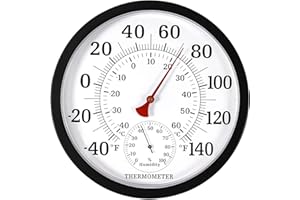 MEINV 10.5 Inch Indoor Outdoor Thermometer Large Numbers - Weather Thermometer Hygrometer Waterproof, No Battery Needed Outdoor Thermometers for Patio, Home, Garden Decoration (Black)