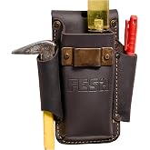 FESA 4-in-1 Small Leather Tool Pouch with Tape Measure Holder | with a Steel Tape Measure Clip, 3 Pockets &amp; Reinforced Heavy Duty Rivets - Fits Belts up to 3" - Handcrafted