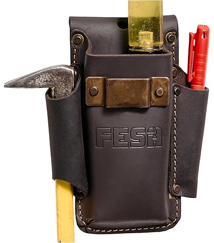 FESA Leather Nail & Screw Pouch - 2 Pocket Heavy Duty Tool Belt Holder For Carpenters & DIY