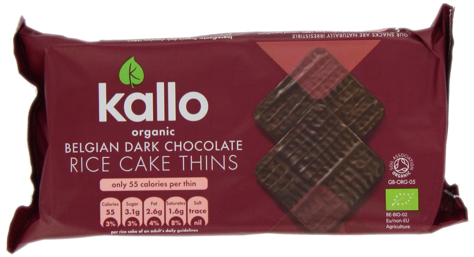 Kallo Organic Dark Chocolate Rice Cake Thins 90 G (Pack Of 4) by Kallo